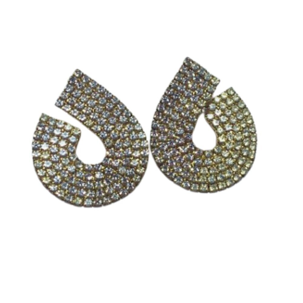 Vintage art deco rhinestone gold tone swirl statement earrings cocktail glam EUC
